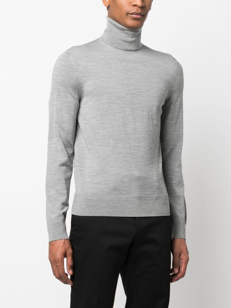 Grey Roll Neck Wool Sweater