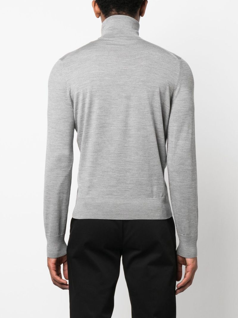 Grey Roll Neck Wool Sweater