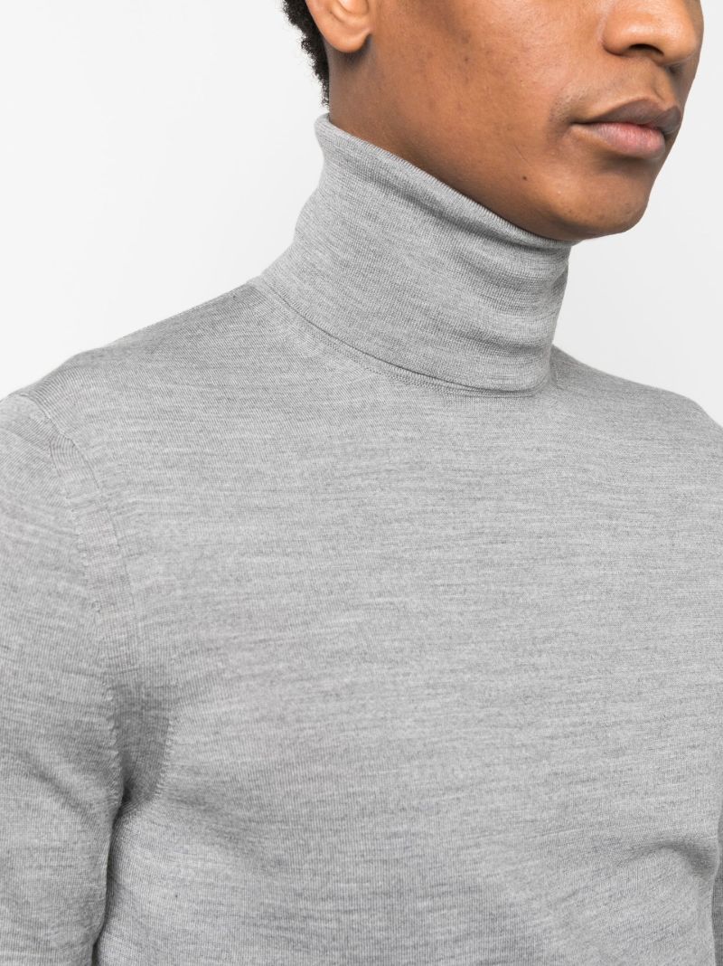 Grey Roll Neck Wool Sweater