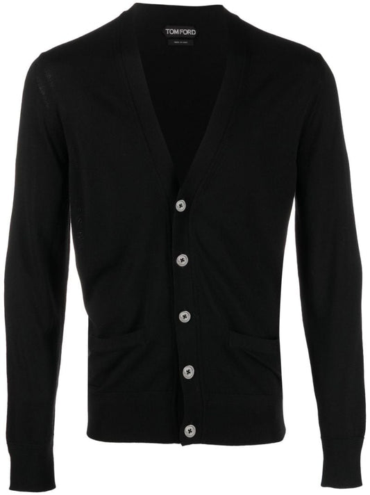 Black V-neck Wool Cardigan