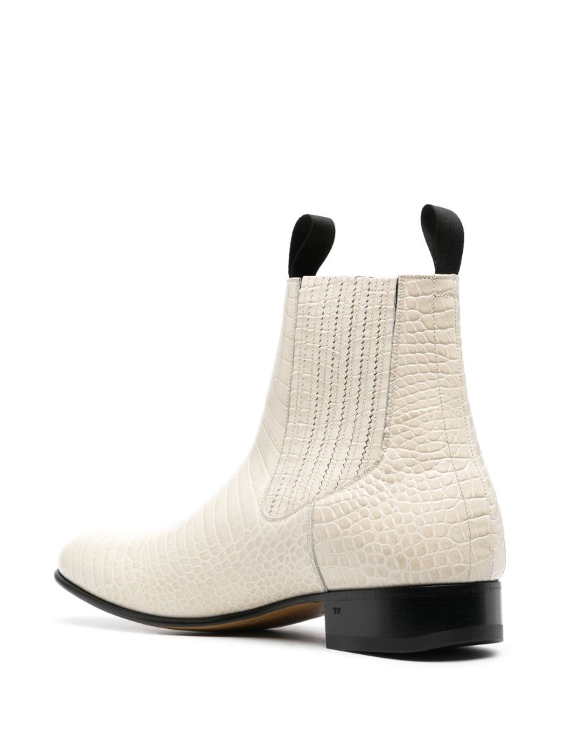 Neutral Alligator Embossed Leather Ankle Boots