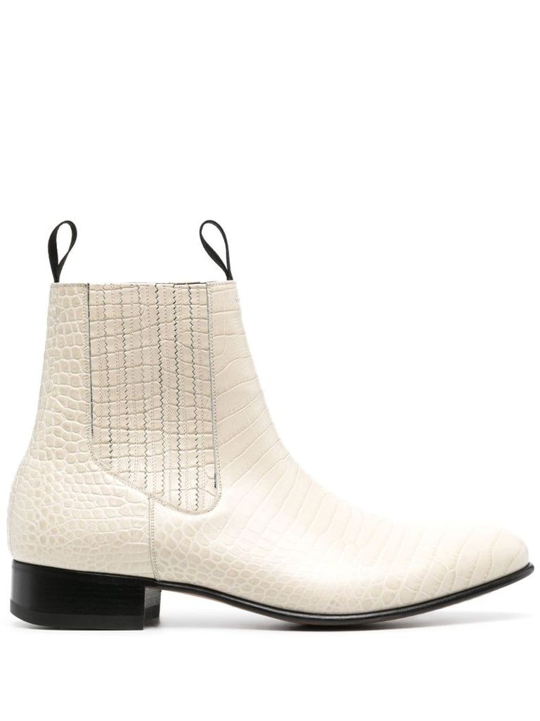 Neutral Alligator Embossed Leather Ankle Boots
