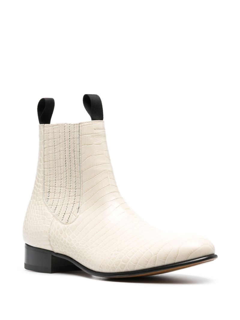 Neutral Alligator Embossed Leather Ankle Boots
