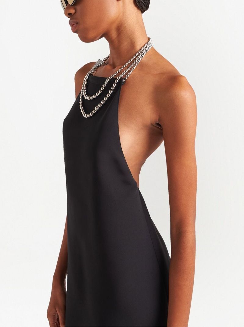 Black Faux-pearl Halterneck Dress