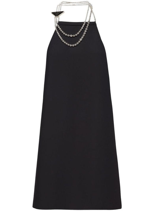 Black Faux-pearl Halterneck Dress