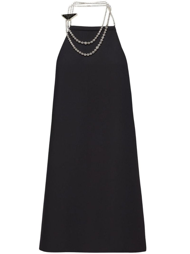 Black Faux-pearl Halterneck Dress