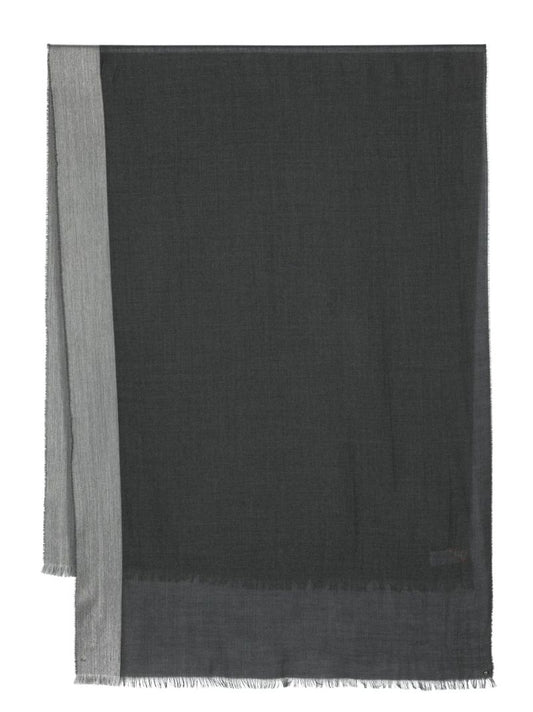 Grey Contrast Border Wool Scarf