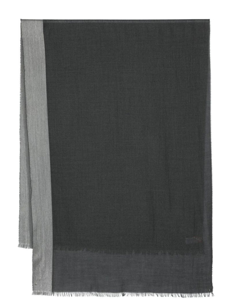 Grey Contrast Border Wool Scarf
