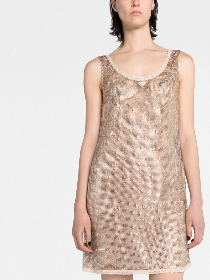 Gold-tone Rhinestone Mesh Dress