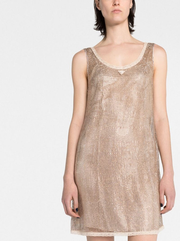 Gold-tone Rhinestone Mesh Dress