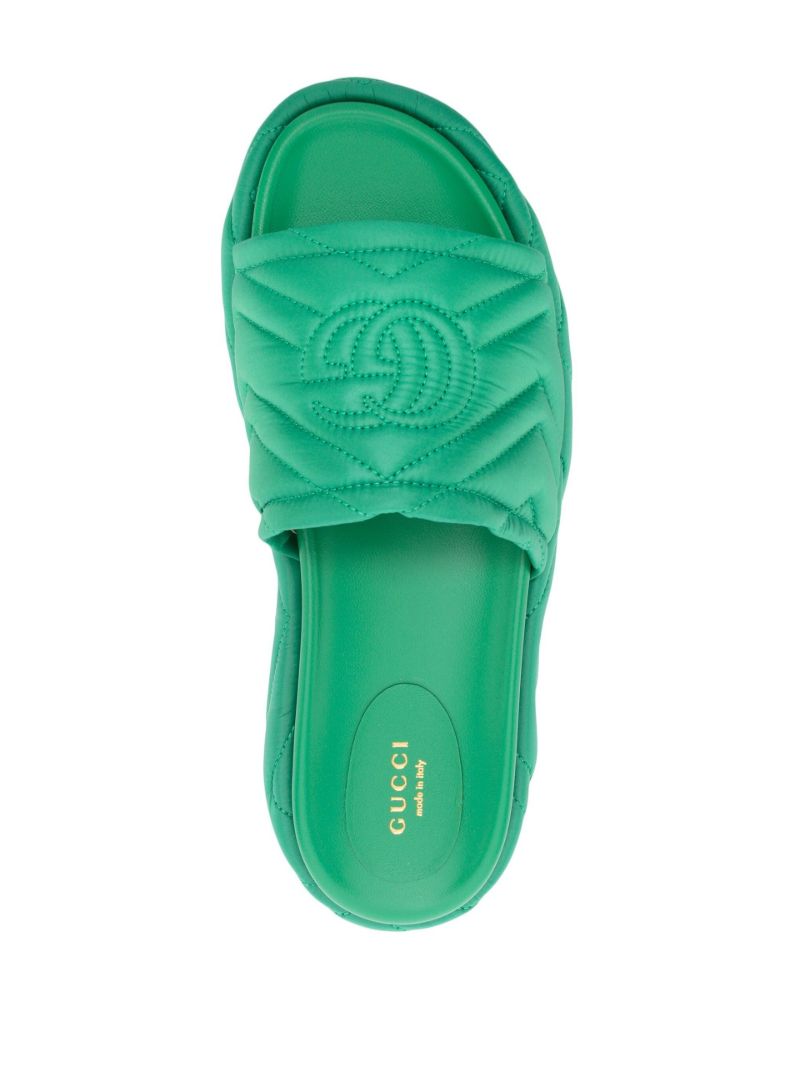 Green Interlocking G Quilted Platform Slides