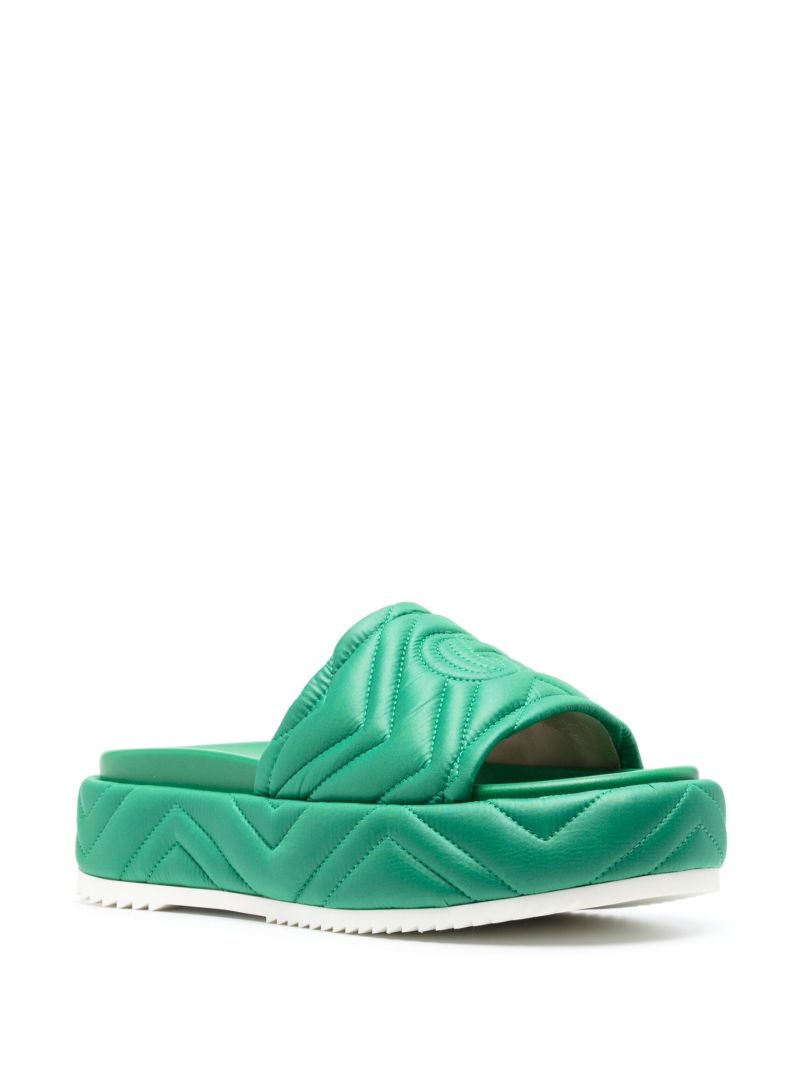 Green Interlocking G Quilted Platform Slides