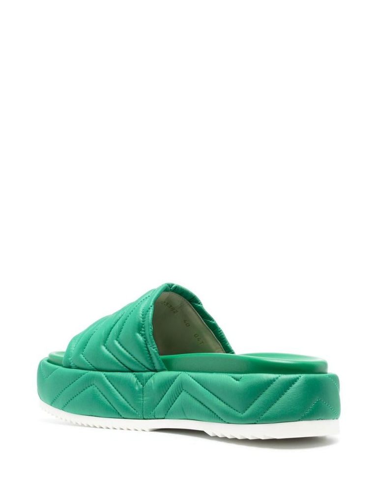 Green Interlocking G Quilted Platform Slides