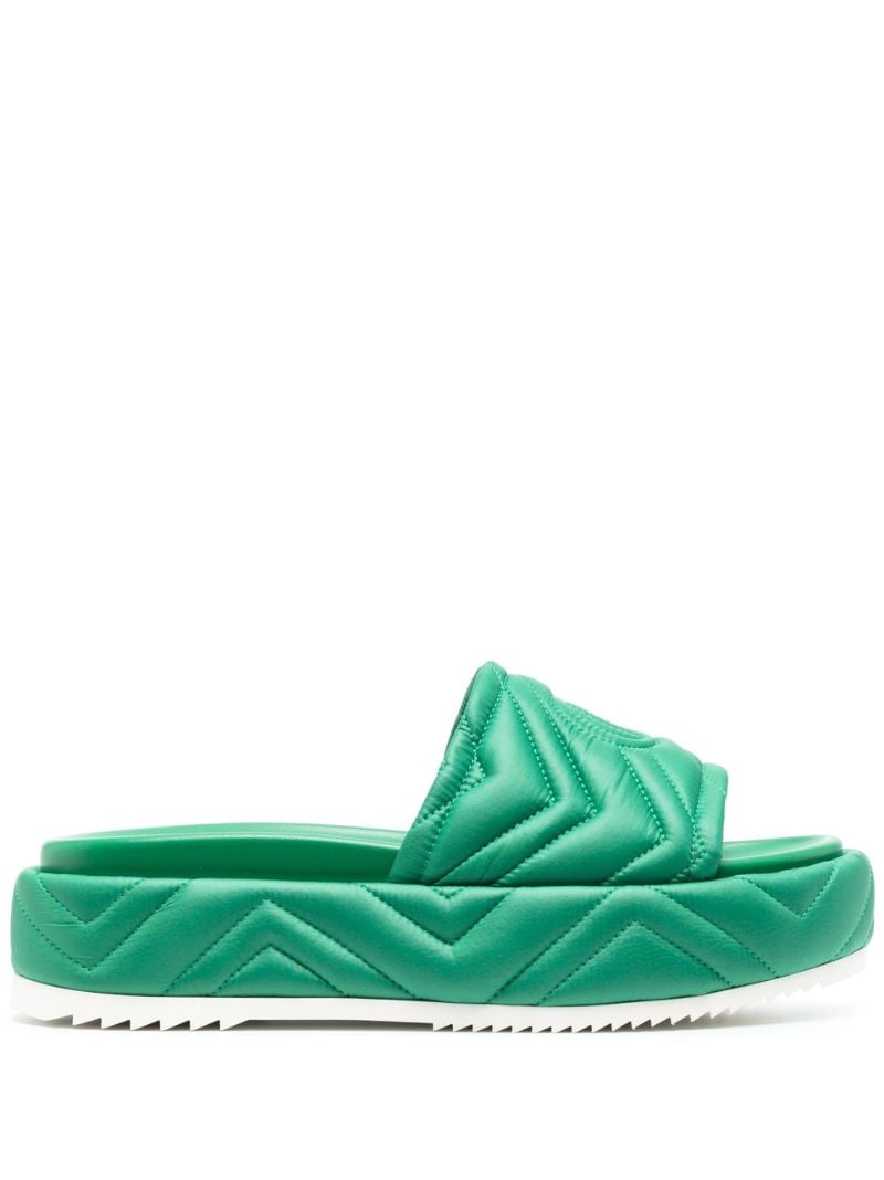 Green Interlocking G Quilted Platform Slides