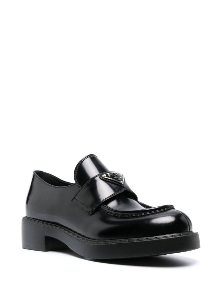 Black Logo Plaque Leather Loafers