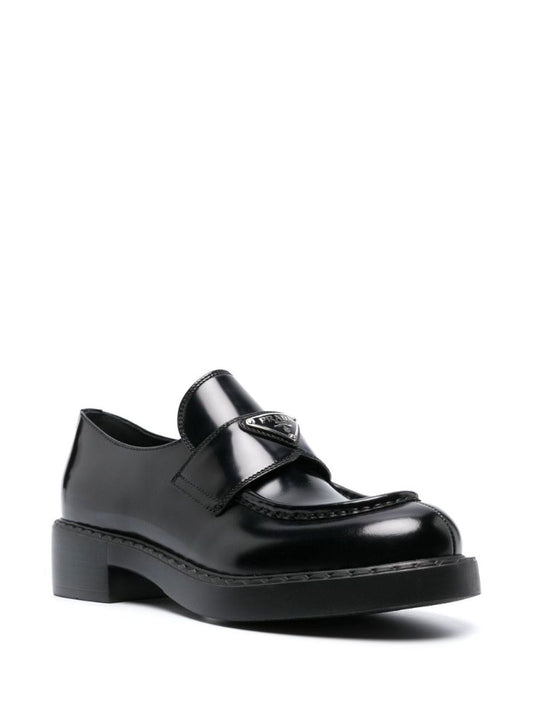 Black Logo Plaque Leather Loafers