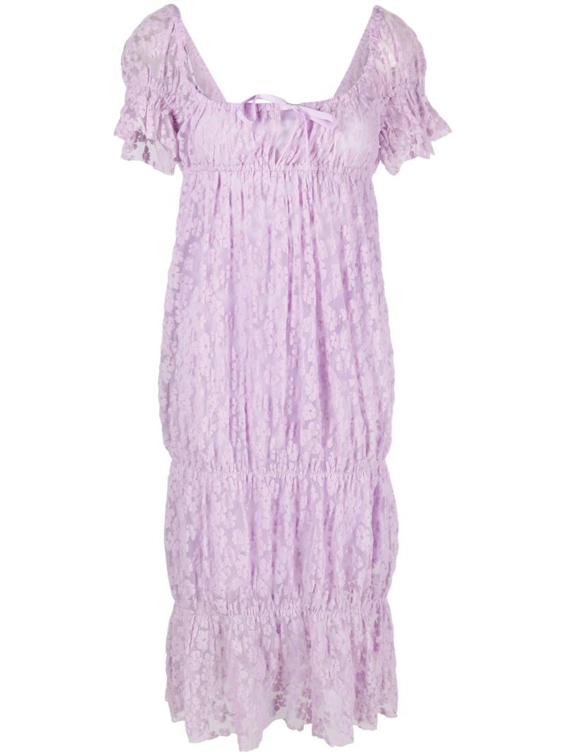 Purple Floral Drawstring Midi Dress