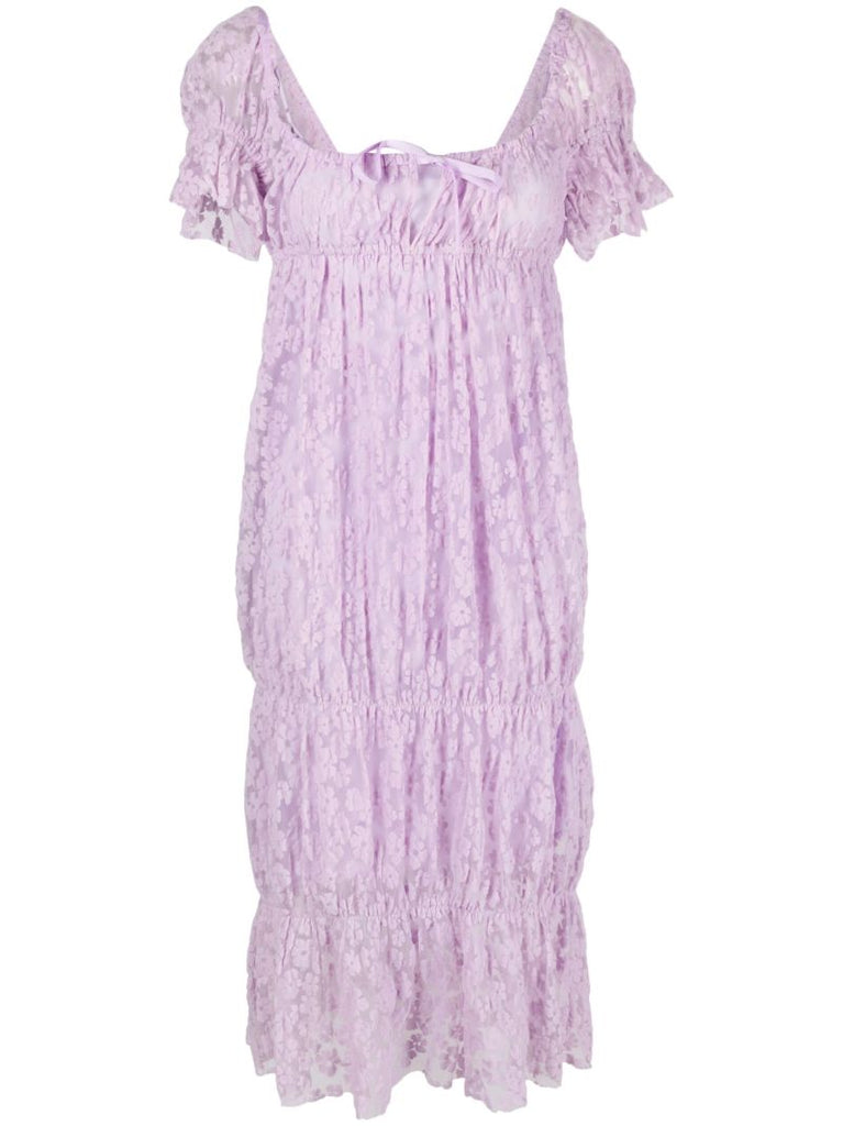Purple Floral Drawstring Midi Dress