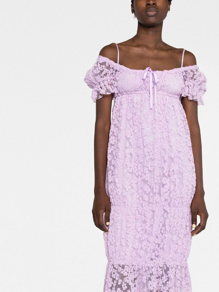 Purple Floral Drawstring Midi Dress