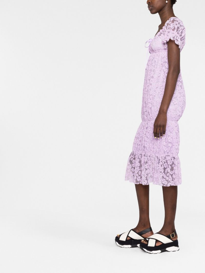 Purple Floral Drawstring Midi Dress