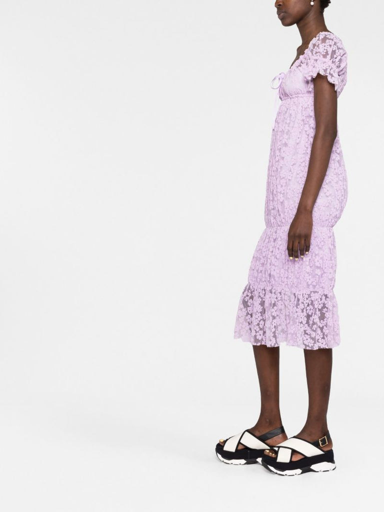 Purple Floral Drawstring Midi Dress