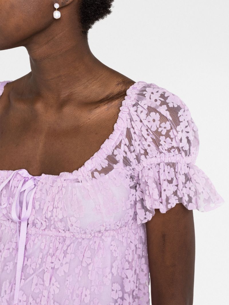 Purple Floral Drawstring Midi Dress