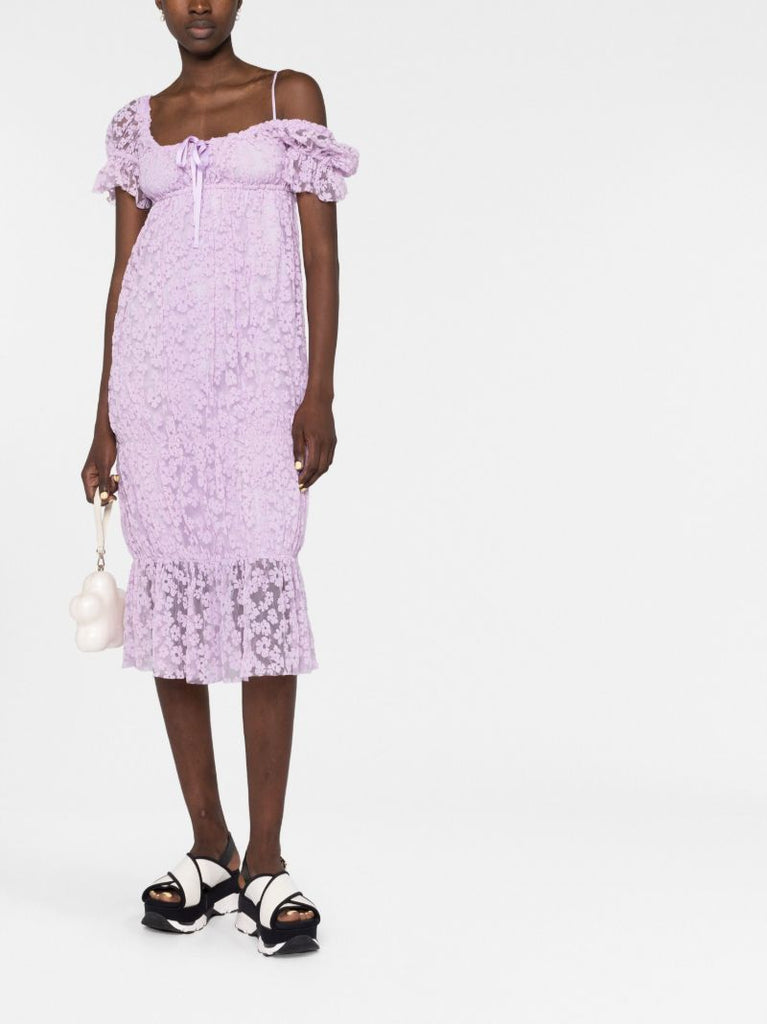 Purple Floral Drawstring Midi Dress