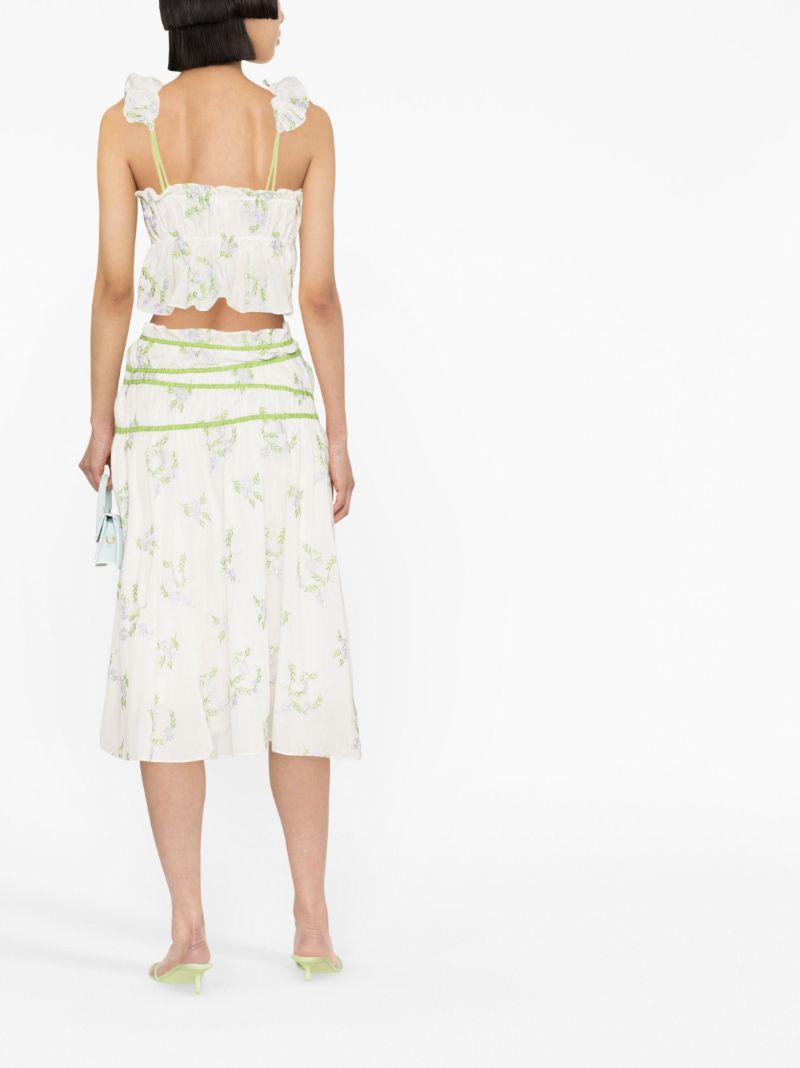 White Floral-embroidered Ruffled Top
