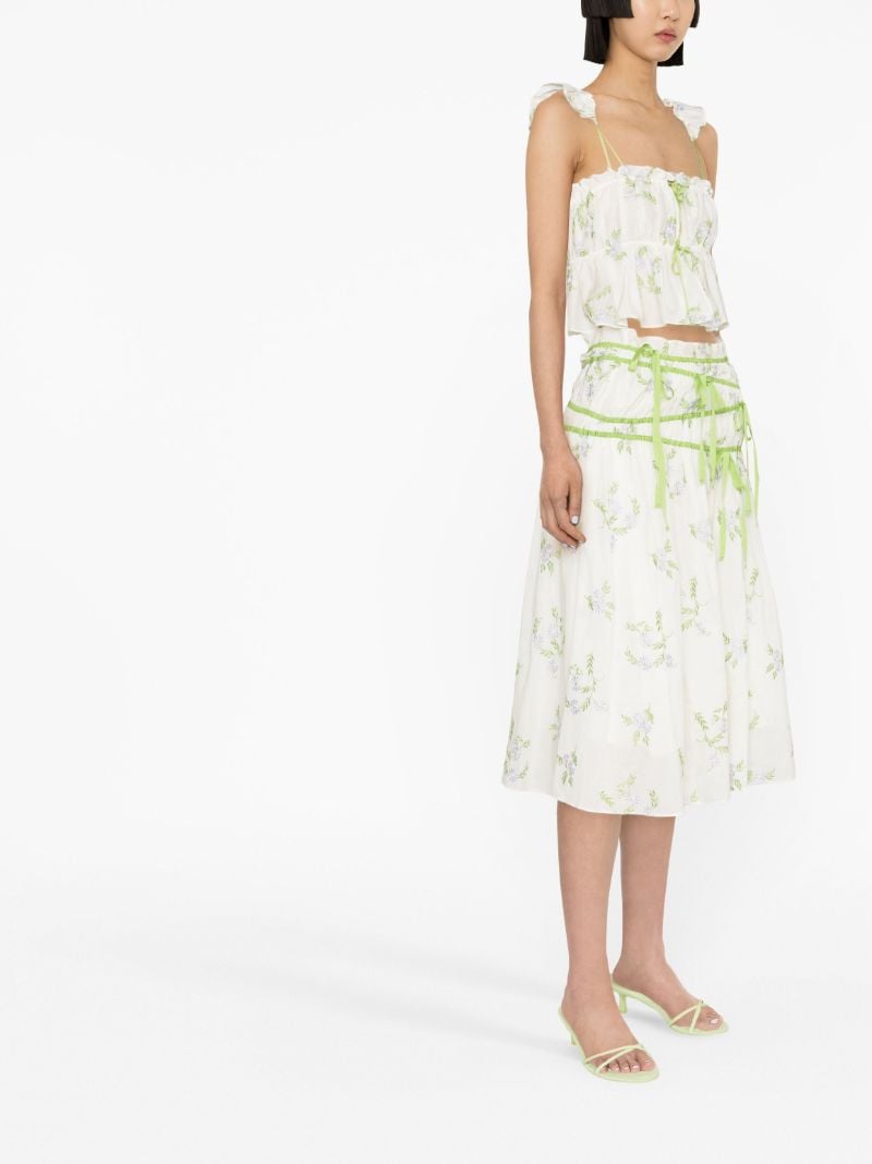 White Floral-embroidered Ruffled Top