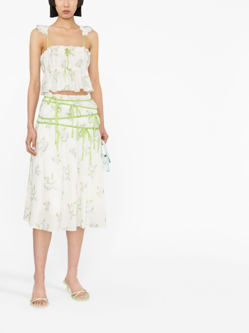 White Floral-embroidered Ruffled Top