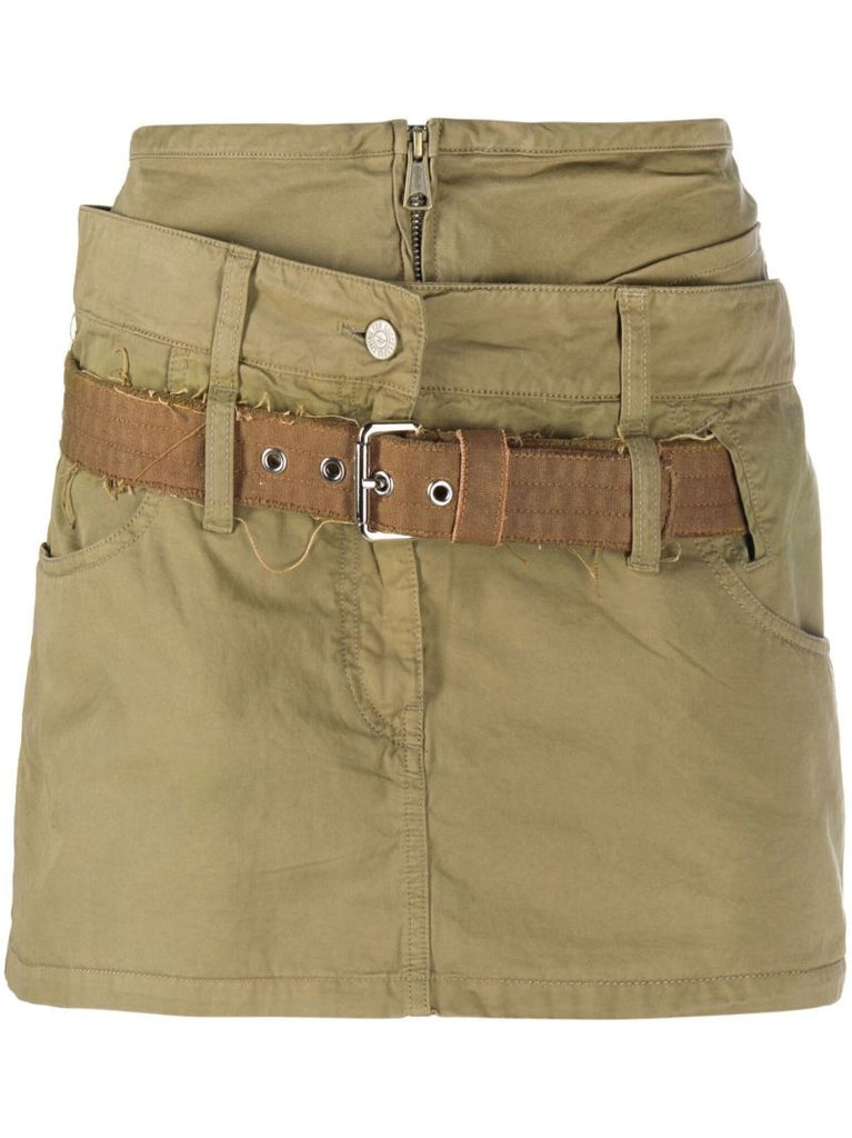 Green O-enthia Double-layer Mini Skirt