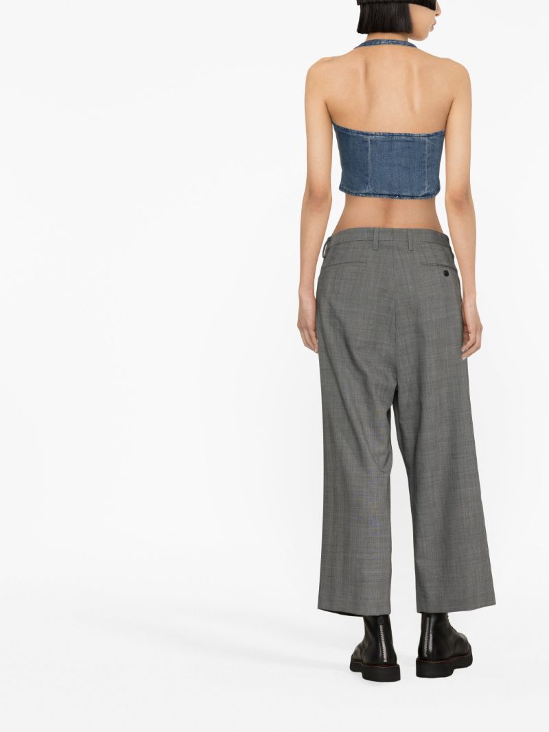 Grey Wool Plaid Check Trousers