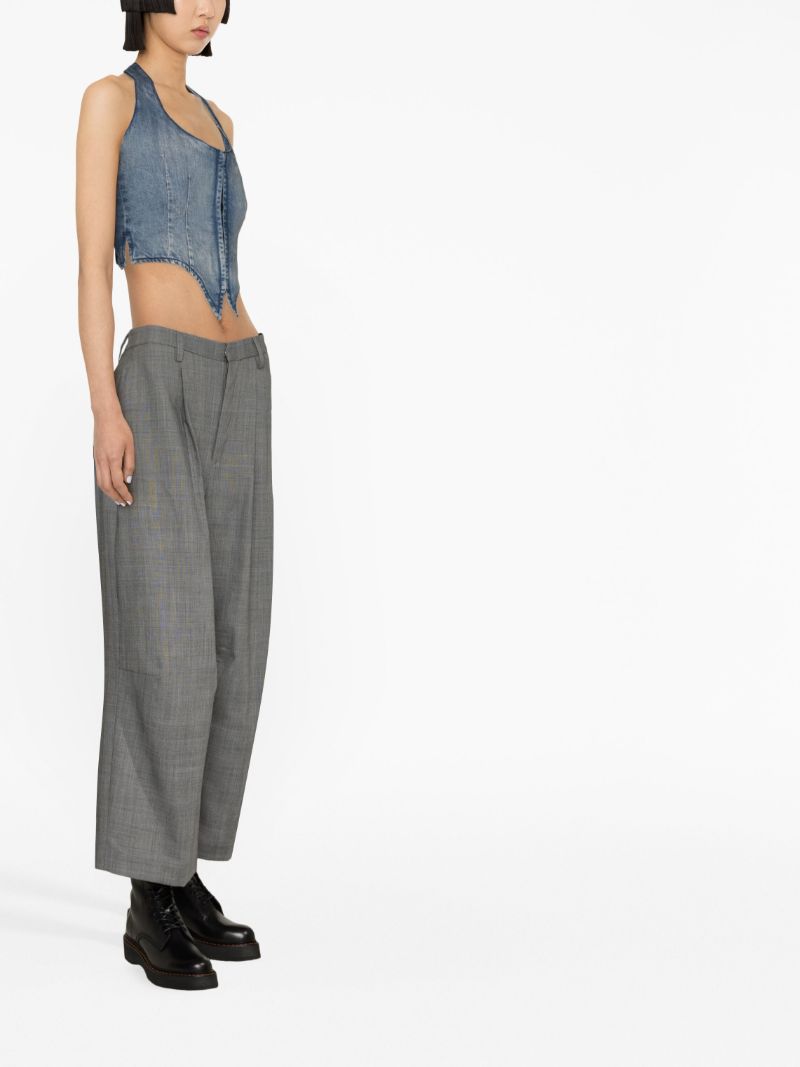 Grey Wool Plaid Check Trousers