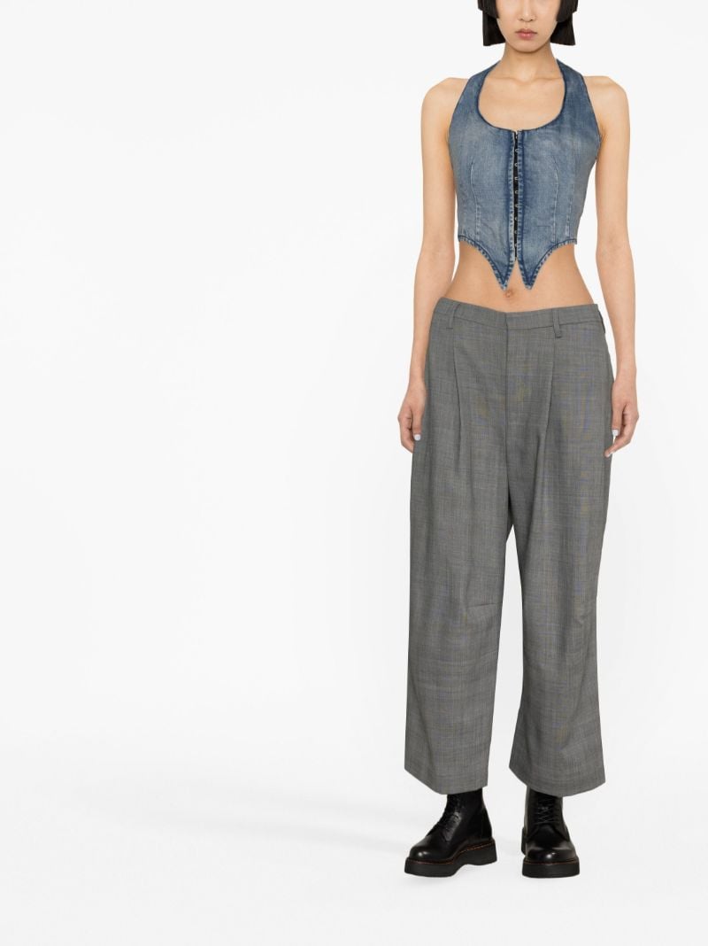 Grey Wool Plaid Check Trousers