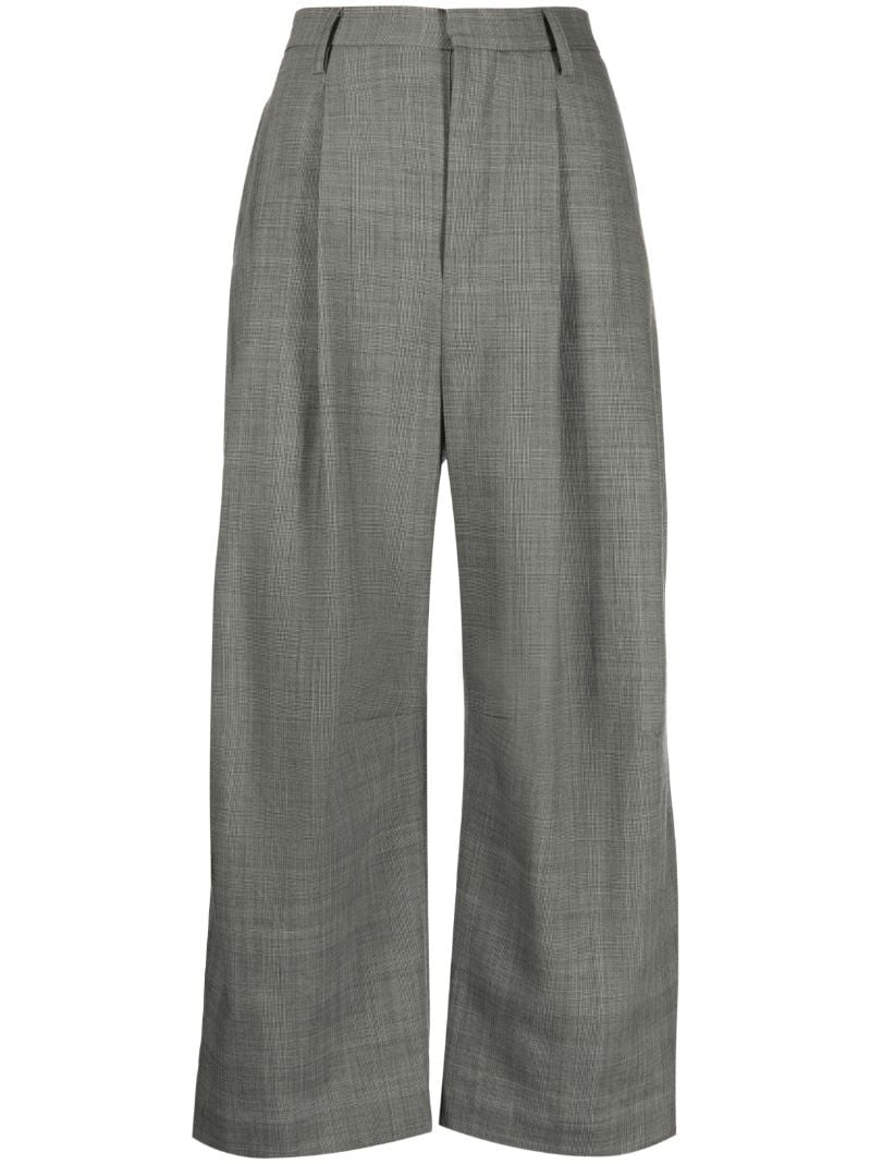 Grey Wool Plaid Check Trousers