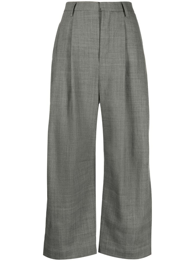 Grey Wool Plaid Check Trousers
