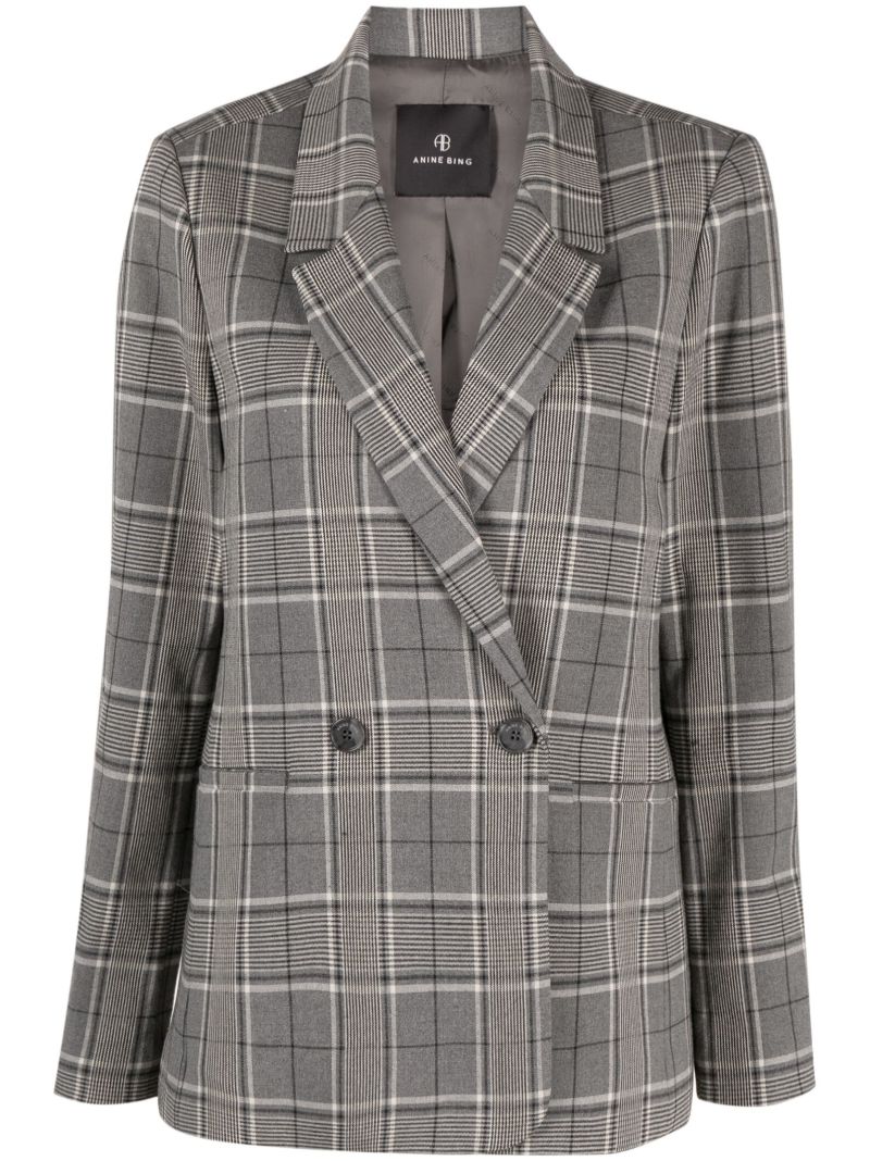 Grey Plaid Double-breasted Blazer