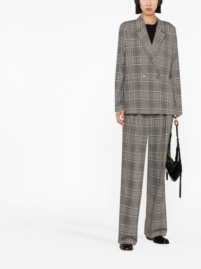 Grey Plaid Double-breasted Blazer