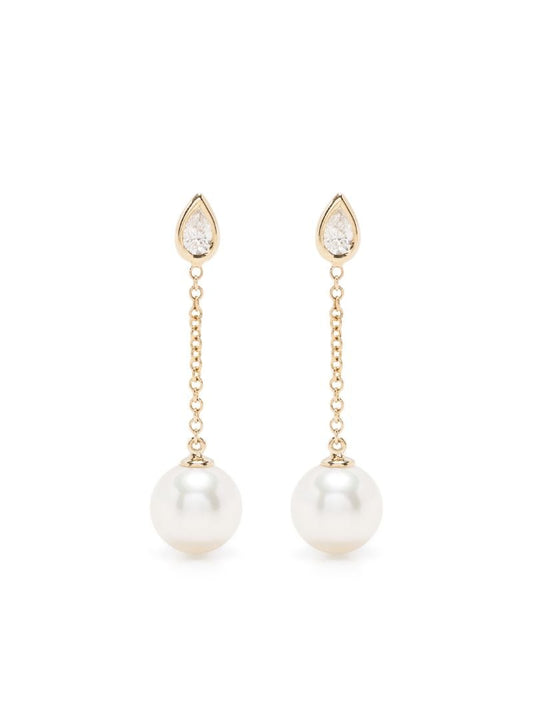 14k Yellow Gold Sea of Beauty Pearl and Diamond Drop Earrings