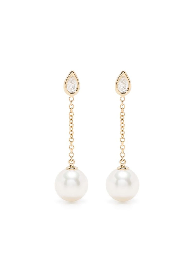 14k Yellow Gold Sea of Beauty Pearl and Diamond Drop Earrings