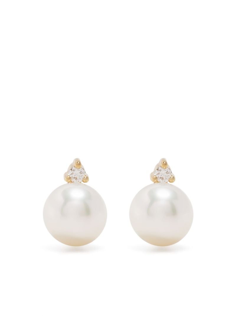 14k Yellow Gold Sea of Beauty Pearl and Diamond Single Stud Earring