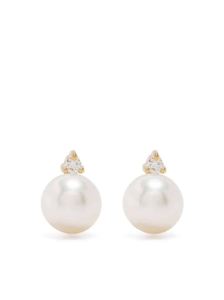 14k Yellow Gold Sea of Beauty Pearl and Diamond Single Stud Earring