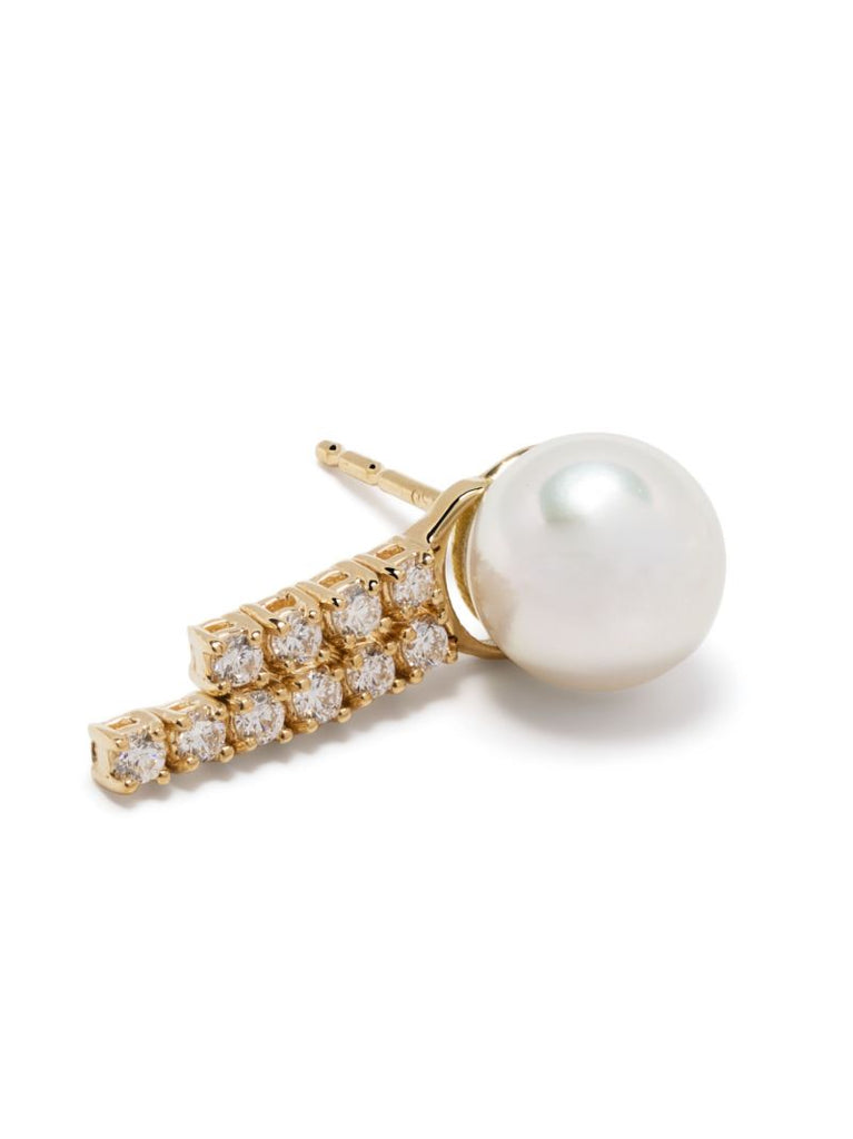 18k Yellow Gold Pearl and Diamond Drop Earrings