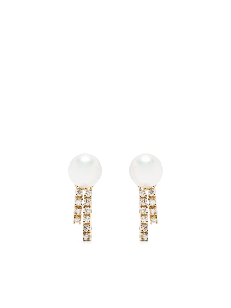18k Yellow Gold Pearl and Diamond Drop Earrings