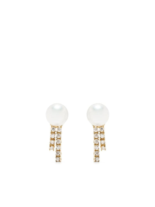 18k Yellow Gold Pearl and Diamond Drop Earrings