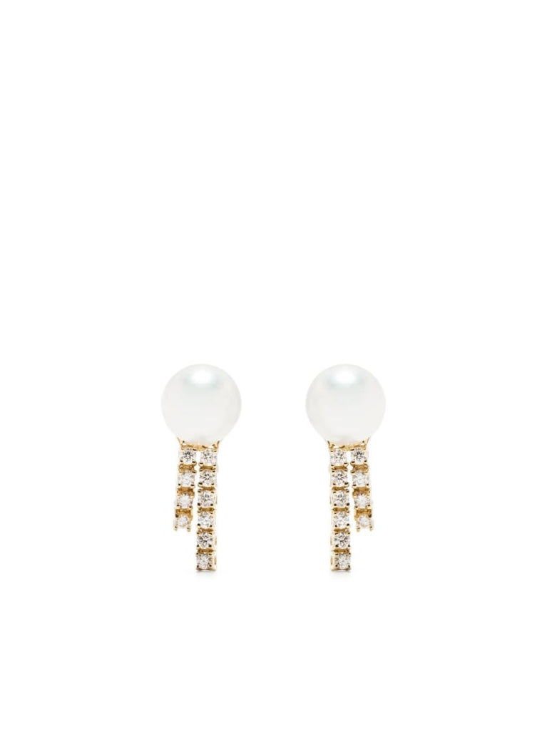 18k Yellow Gold Pearl and Diamond Drop Earrings