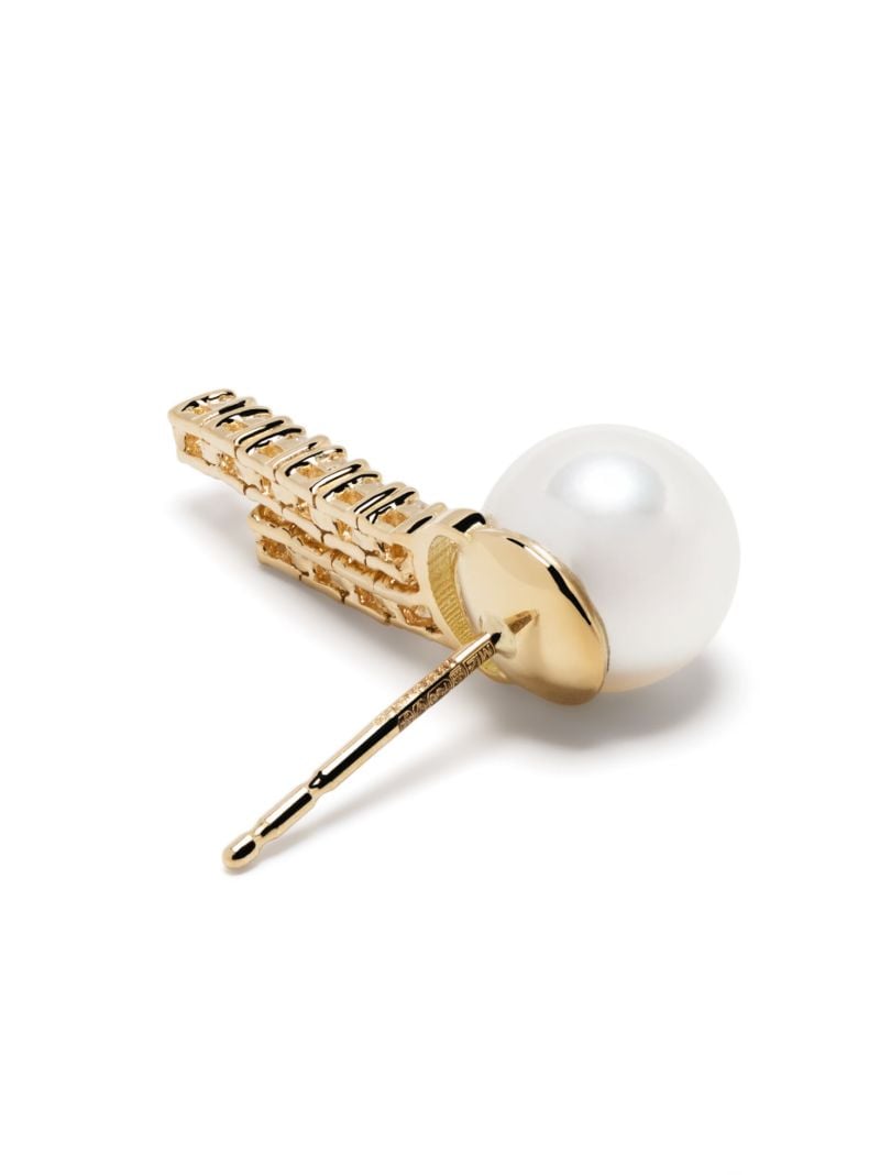 18k Yellow Gold Pearl and Diamond Drop Earrings