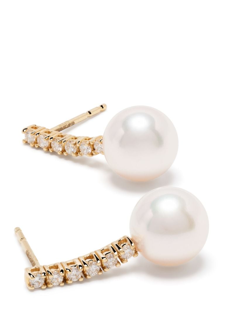 14k Yellow Gold Pearl and Diamond Single Drop Earring