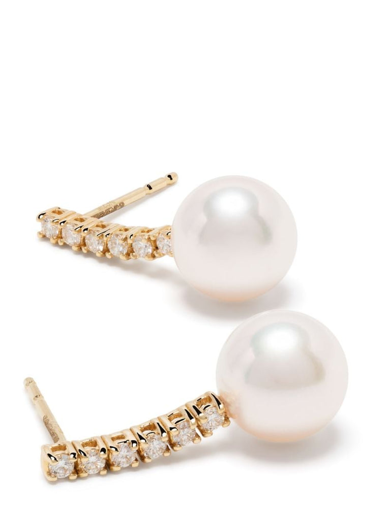 14k Yellow Gold Pearl and Diamond Single Drop Earring