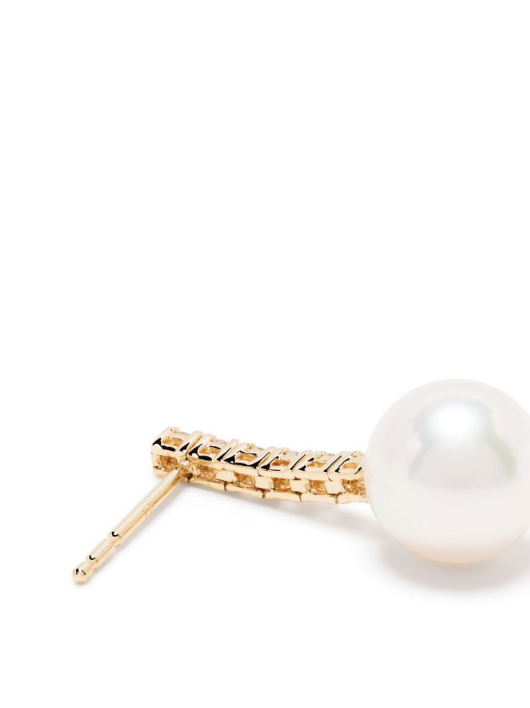 14k Yellow Gold Pearl and Diamond Single Drop Earring